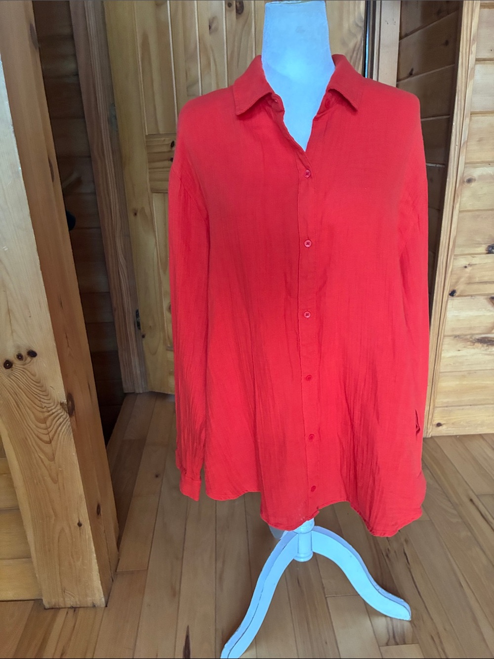 NWT gauze cotton tie back button down shirt tall